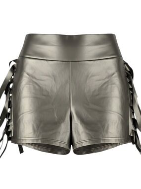 Black Faux Leather High-Waist Shorts Tassels Festival Going Out
